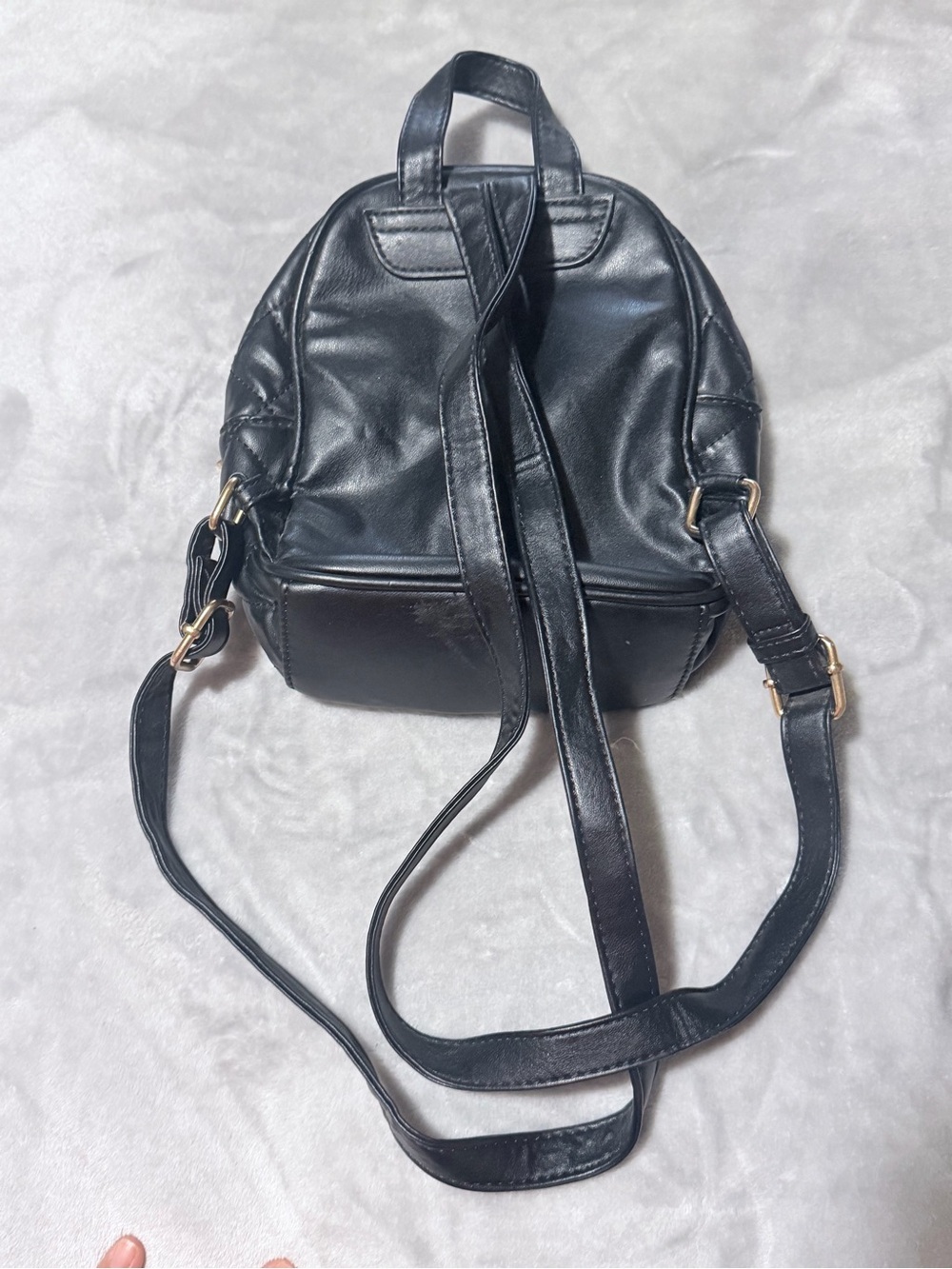 Badgley Mischka Black Quilted Mini Backpack with Gold Hardware - Picture 9 of 13